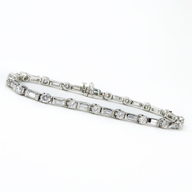 Approx. 5.0 Carat Round Brilliant and Baguette Cut Diamond and Platinum Bracelet.