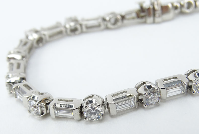 Approx. 5.0 Carat Round Brilliant and Baguette Cut Diamond and Platinum Bracelet.