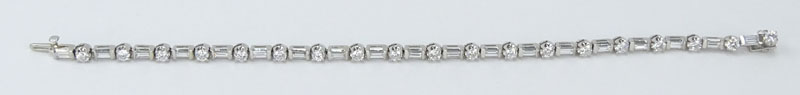 Approx. 5.0 Carat Round Brilliant and Baguette Cut Diamond and Platinum Bracelet.