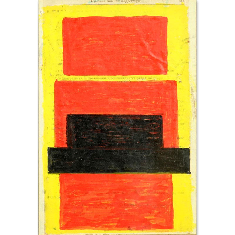 1920's Russian Avante Garde Gouache On Printed Paper "Suprematist Composition". 