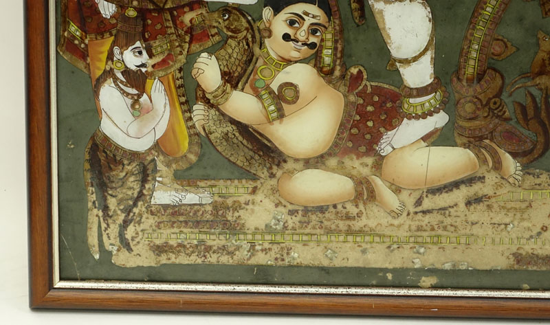 Early 20th Century Hindu Reverse Glass Painting. Depicts an image of Shiva.