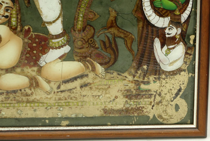 Early 20th Century Hindu Reverse Glass Painting. Depicts an image of Shiva.