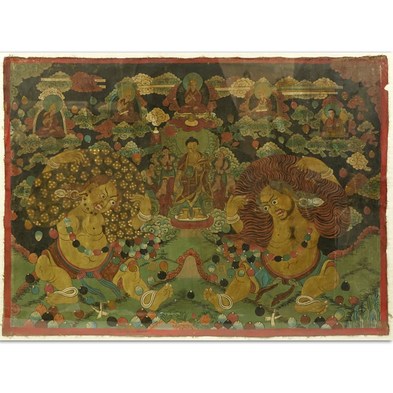 19th Century Tibetan Thangka Gouache Painting on Silk.