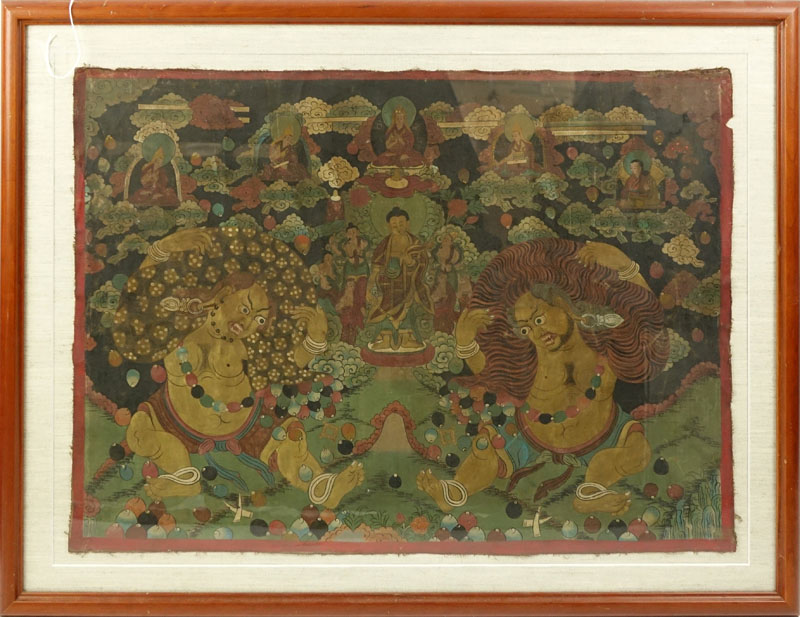 19th Century Tibetan Thangka Gouache Painting on Silk.