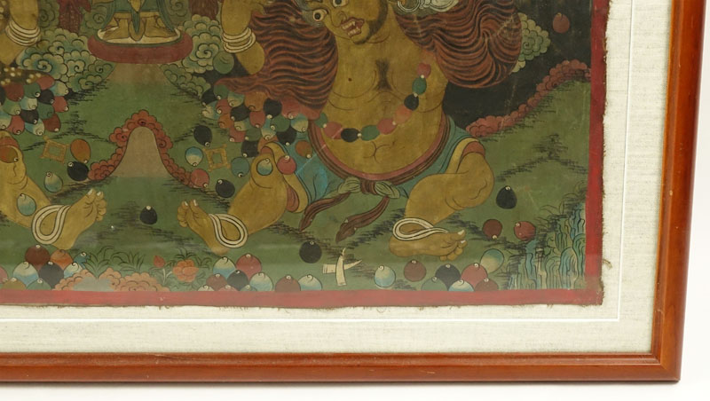 19th Century Tibetan Thangka Gouache Painting on Silk.