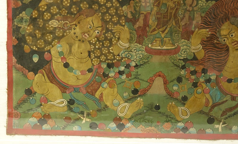 19th Century Tibetan Thangka Gouache Painting on Silk.