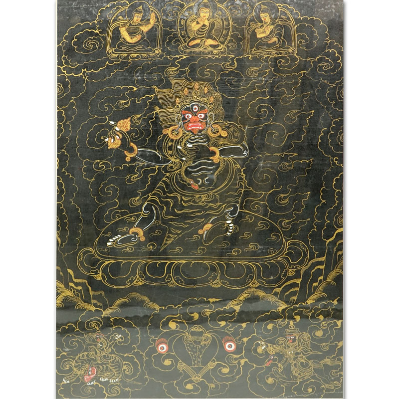 19/20th Century Tibetan Thangka Gouache Painting on Silk.