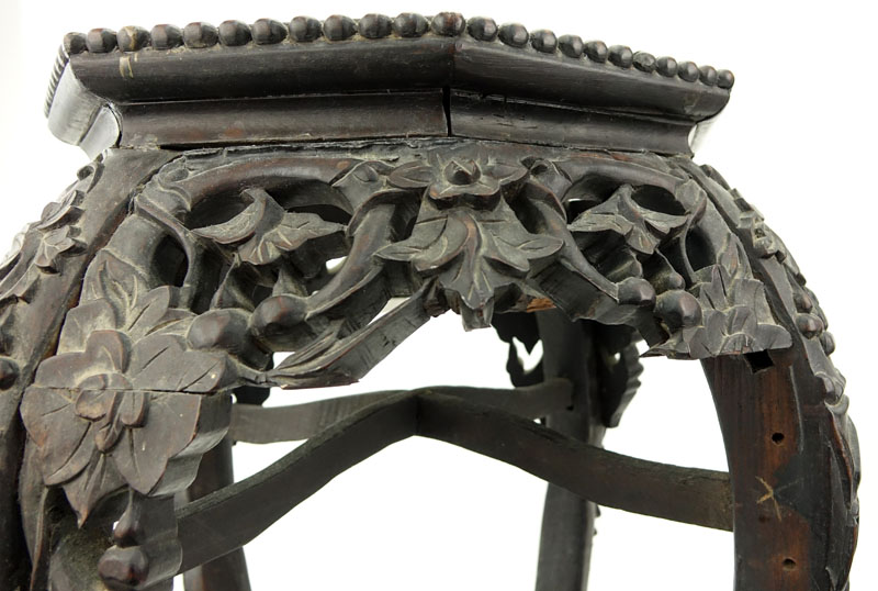 19/20th Century Chinese Craved Marble Top Plant Stand.