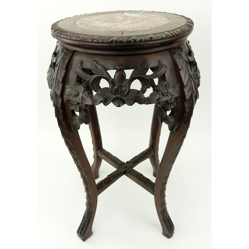 19/20th Century Chinese Carved Marble Top Plant Stand.