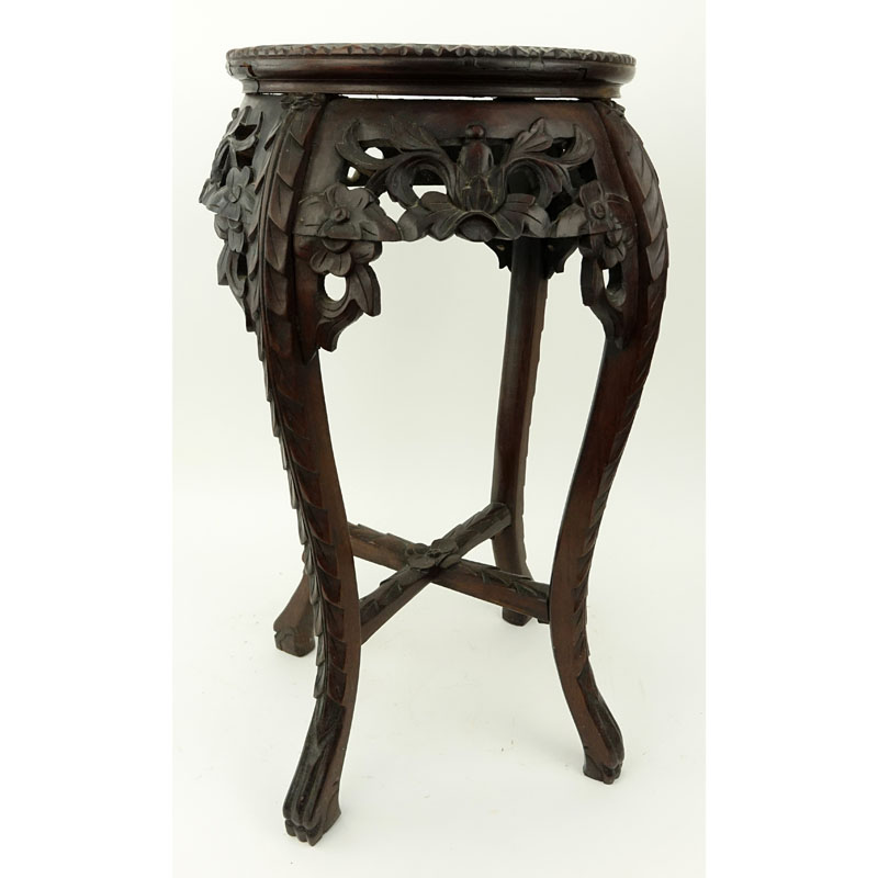 19/20th Century Chinese Carved Marble Top Plant Stand.