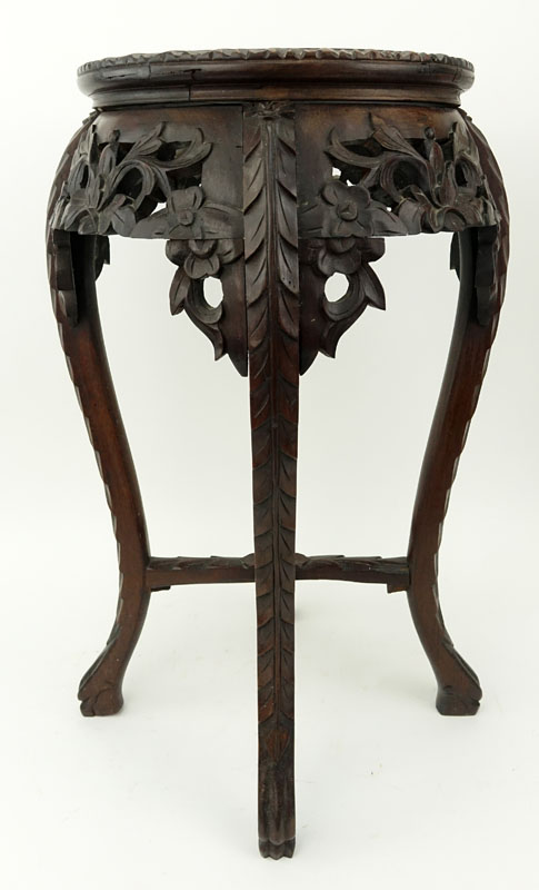 19/20th Century Chinese Carved Marble Top Plant Stand.