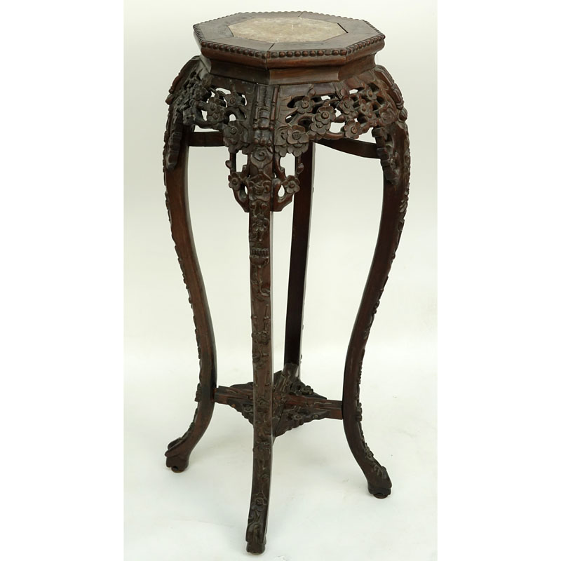 19/20th Century Chinese Carved Marble Top Plant Stand.