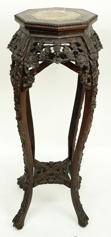 19/20th Century Chinese Carved Marble Top Plant Stand.