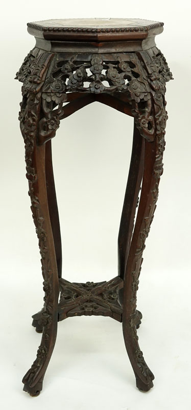 19/20th Century Chinese Carved Marble Top Plant Stand.