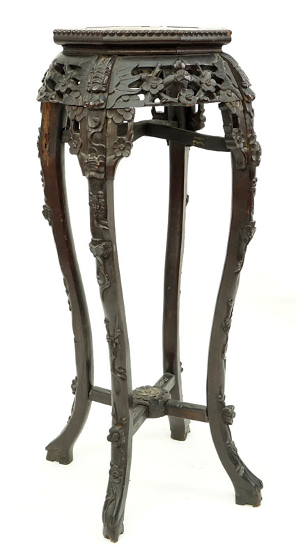 19/20th Century Chinese Carved Marble Top Plant Stand.