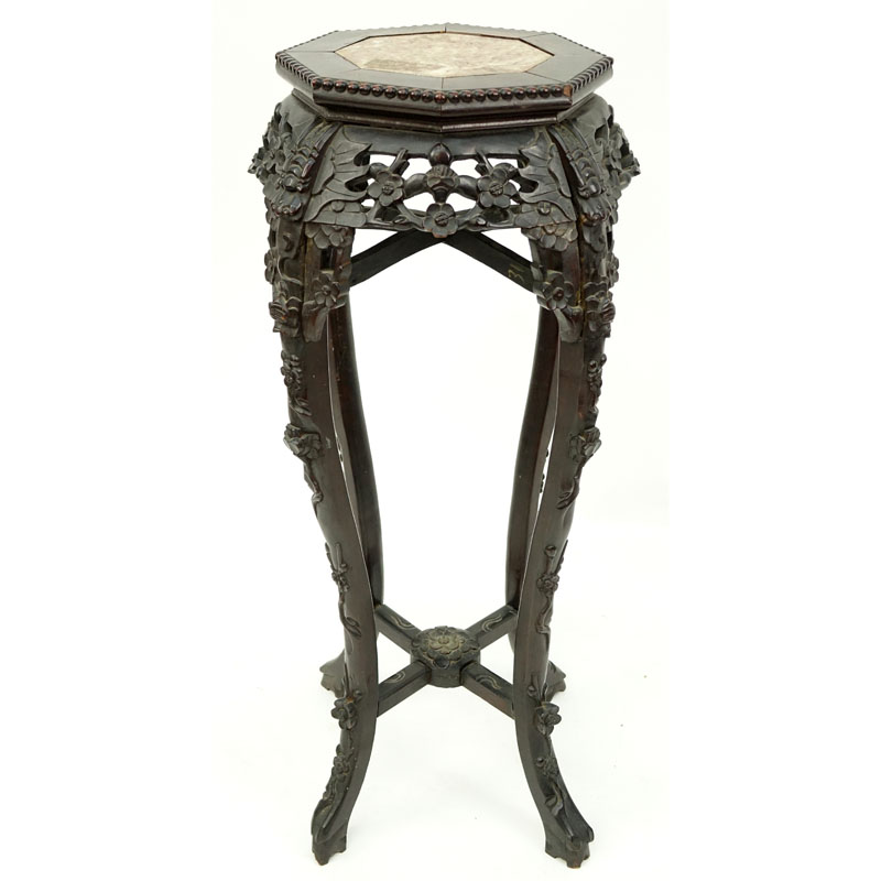 19/20th Century Chinese Carved Marble Top Plant Stand.