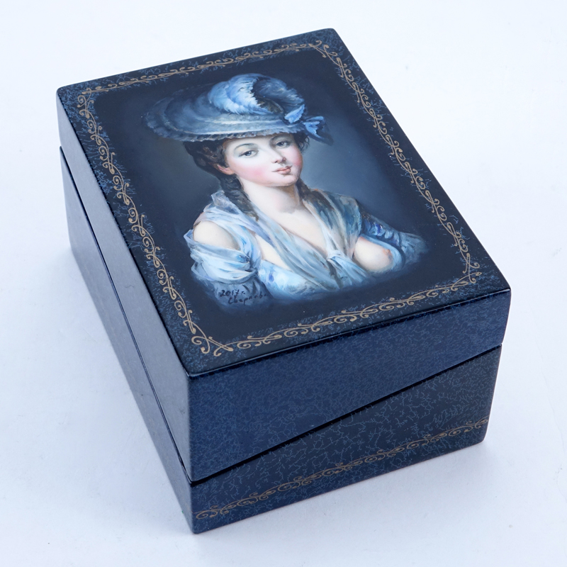 Russian Erotic Lacquered Paper Mache Card Box.