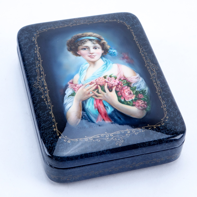 Russian Erotic Lacquered Paper Mache Box.