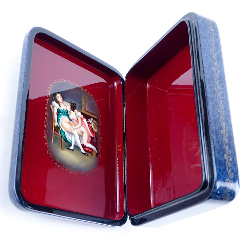 Russian Erotic Lacquered Paper Mache Box.