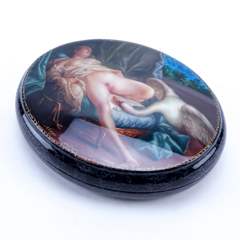 Russian Erotic Lacquered Paper Mache Box.