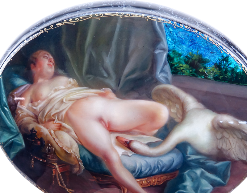 Russian Erotic Lacquered Paper Mache Box.