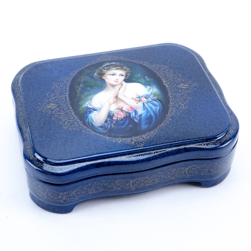 Russian Erotic Lacquered Paper Mache Box.