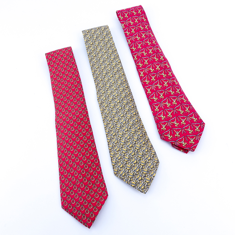 Three (3) Hermes 100% Silk Ties. Various Patterns.