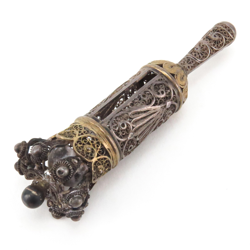Antique Continental Silver Filigree Torah/Prayer Scroll Holder.