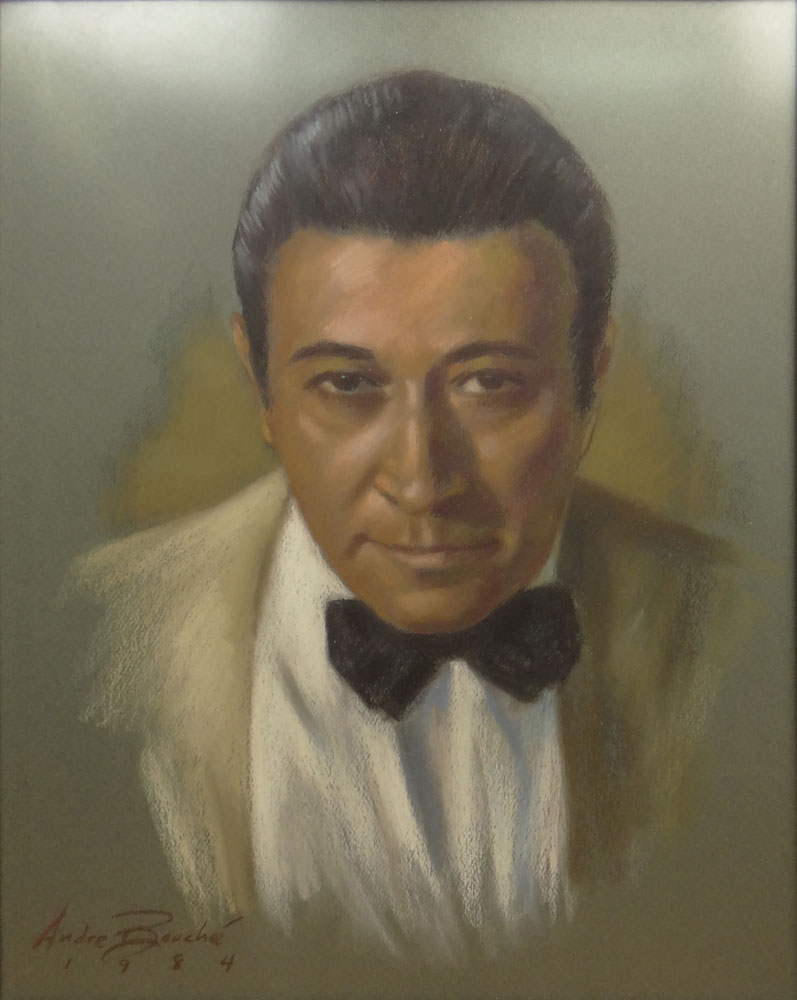 Andre Bouche, American  (1928 - 1989) Pastel on Paper "George Raft" Signed Lower left Andre Bouche 1984. 