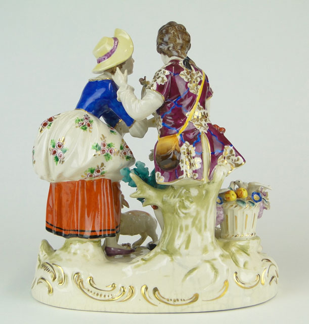 Early 20th Century Japanese Moriyama Meissen-style Painted Porcelain Figural Group "Shepherd and Shepherdess". 