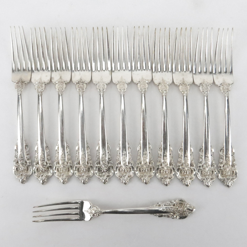 Set of Twelve (12) Wallace "Grand Baroque" Sterling Silver Forks. 