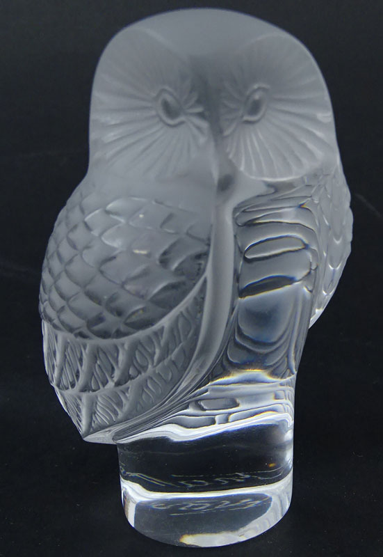 Three (3) Lalique Crystal Animals. 2 pigs, 1 owl. signed (1 pig is unsigned). 