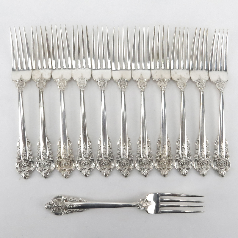 Set of Twelve (12) Wallace "Grand Baroque" Sterling Silver Forks. 