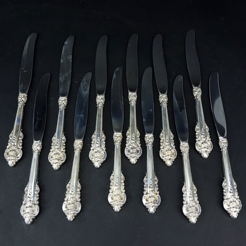 Set of Twelve (12) Wallace "Grand Baroque" Sterling Silver Knives. 