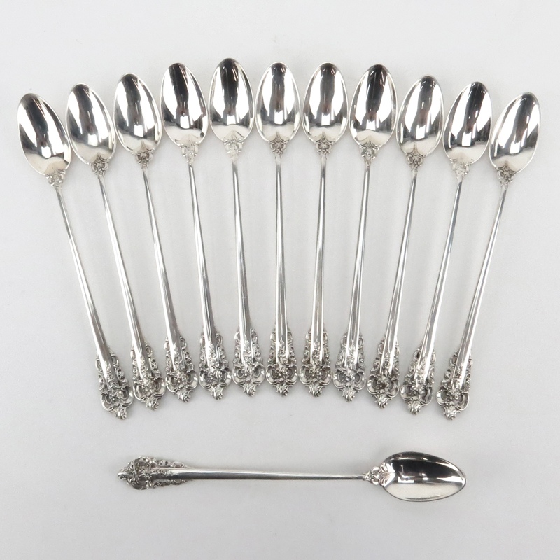 Set of Twelve (12) Wallace "Grand Baroque" Sterling Silver Ice Tea Spoons. 