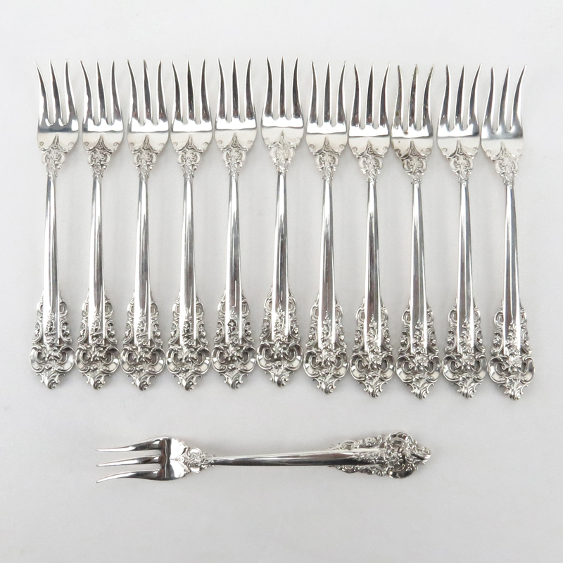 Set of Twelve (12) Wallace "Grand Baroque" Sterling Silver Cocktail/Seafood Forks. 