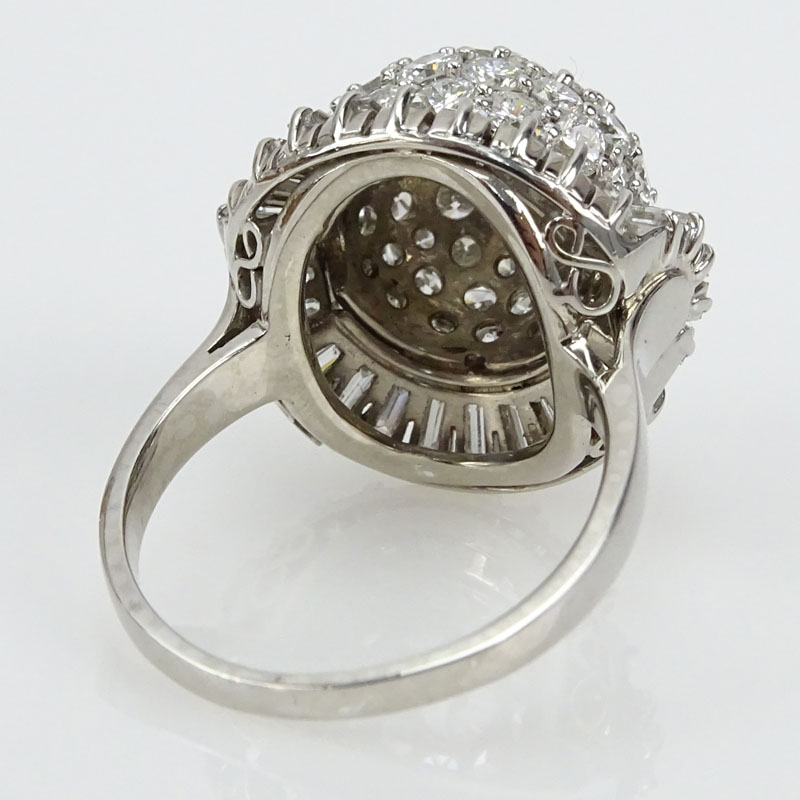 Van Cleef & Arpels Style Approx. 6.15 Carat TW Round Brilliant and Baguette Cut Diamond and Platinum Dome Ring.