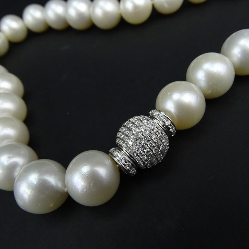 Fine Quality 18.0-14.9mm South Sea Pearl Single Strand Necklace with Approx. 3.0 Carat Pave Set Round Brilliant Cut Diamond and 18 Karat White Gold Clasp.