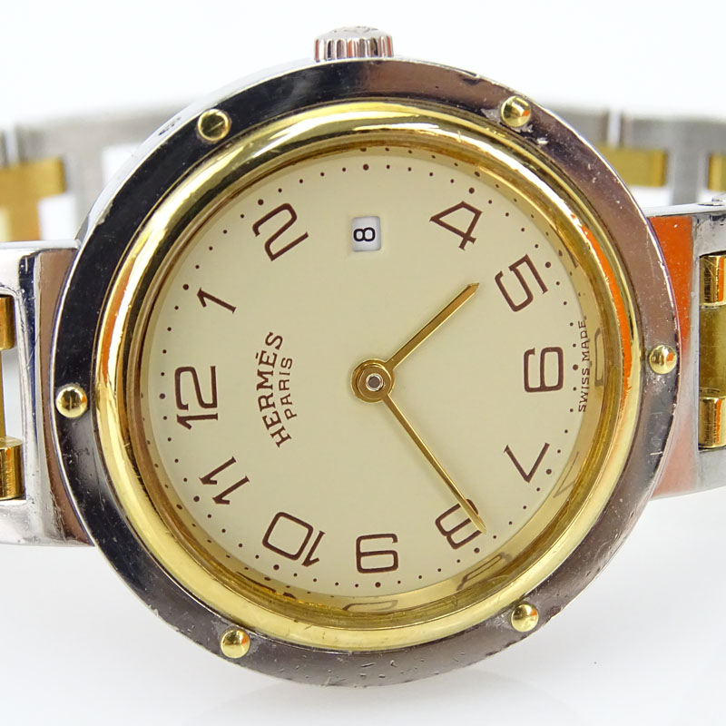 Hermes Clipper Two Tone Watch With Box And Papers.