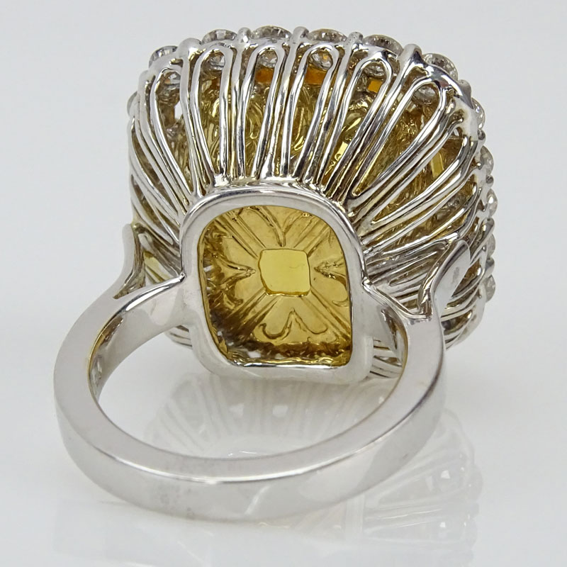 Approx. 23.0 Carat Gem Quality Cushion Cut Citrine, Round Brilliant Cut Diamond and 18 Karat White Gold Ring. 