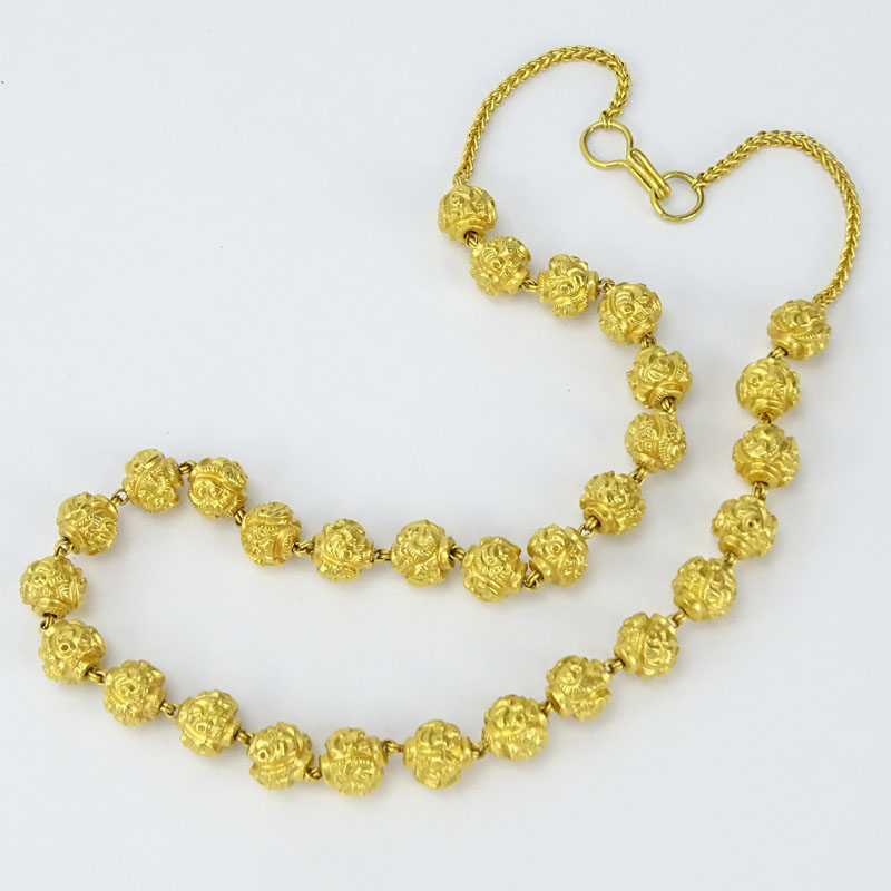 22 Karat Yellow Gold Ball Bead Necklace.