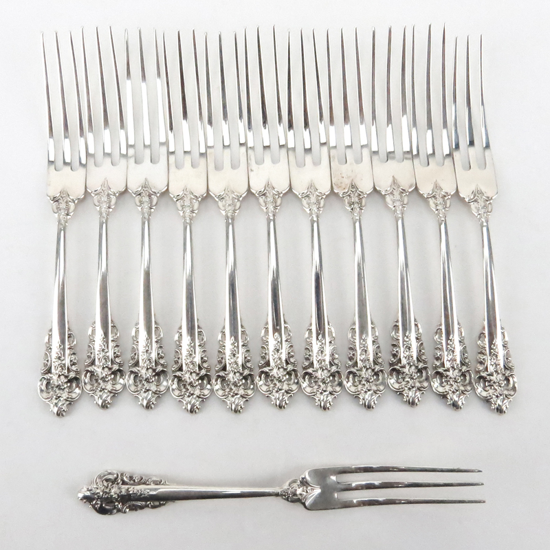 Set of Twelve (12) Wallace "Grand Baroque" Sterling Silver Strawberry Forks.