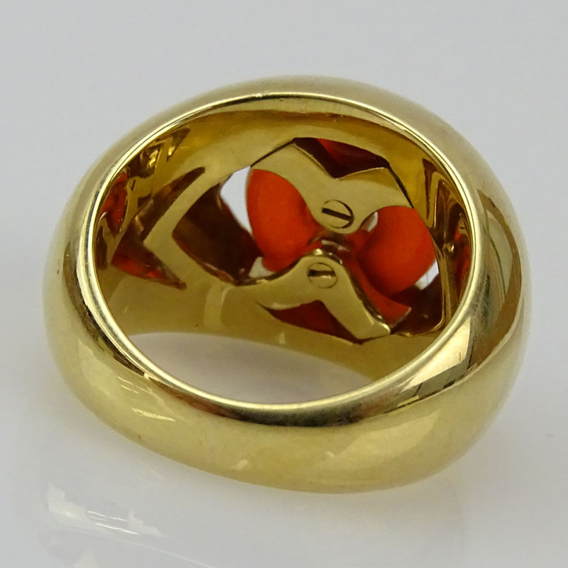 Vintage Bulgari 18 Karat Yellow Gold and Carved Carnelian Ring.