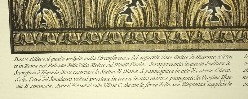 Two (2) Ornamental Frieze Engravings After Francesco Piranesi, Italian (born circa 1758-1810). Edizione Ponte Vecchio. 