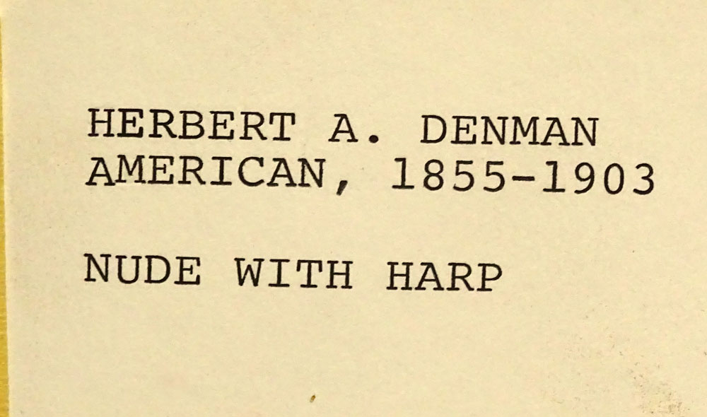 Herbert Denman, American (1855-1903) Oil on canvas, "Nude with Lyre". 
