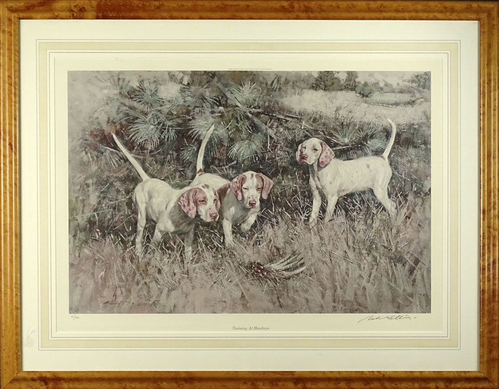 20th century color lithograph, "Training at Hawkeye". 