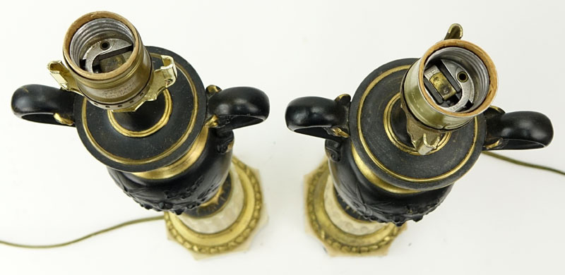 Pair Antique Louis XVI Style Bronze Urn Lamps.