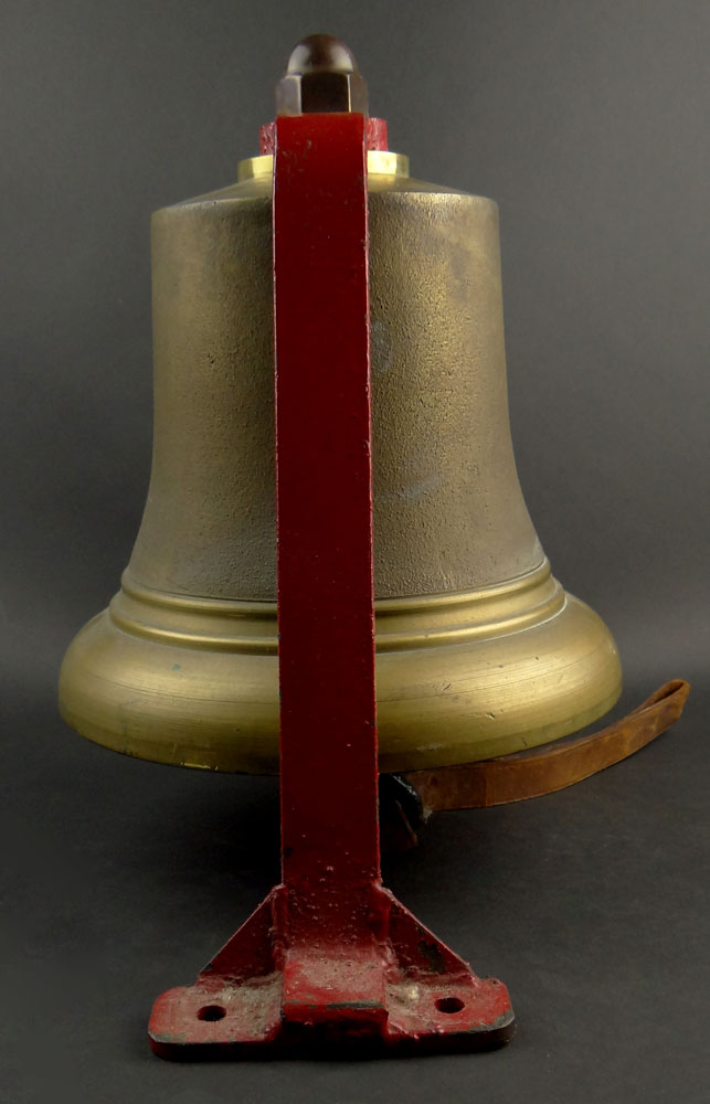 20th Century English Brass Fire Engine Bell with Iron Mounting Bracket.