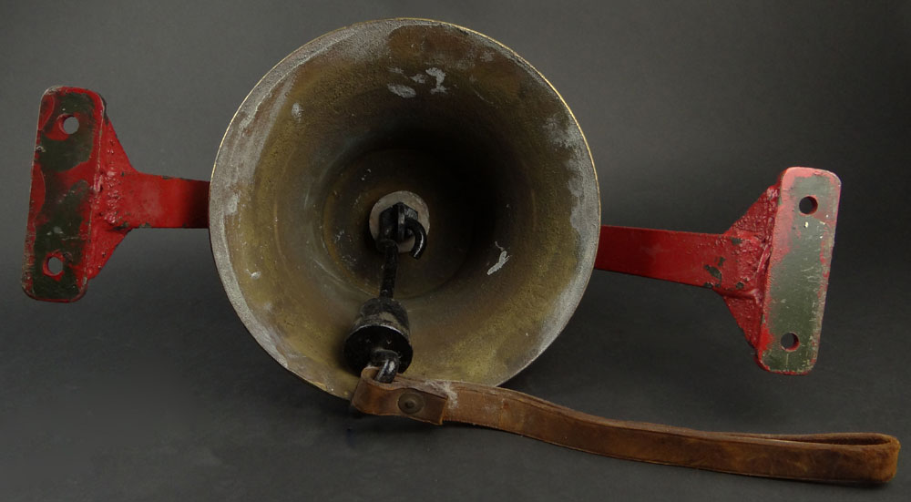 20th Century English Brass Fire Engine Bell with Iron Mounting Bracket.