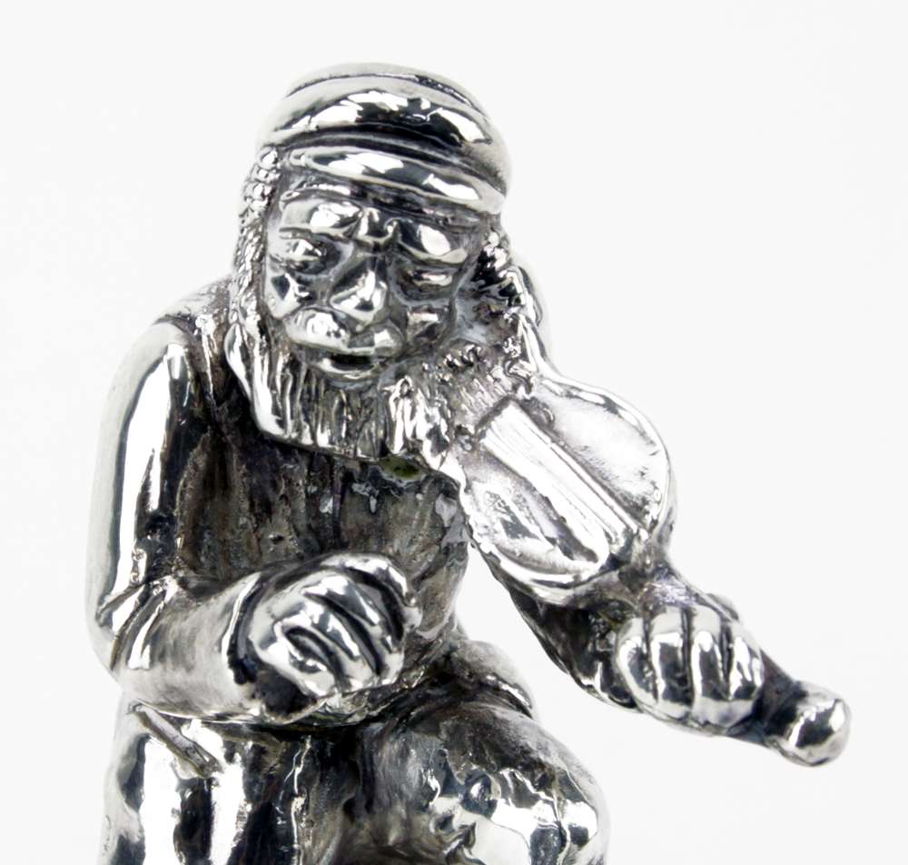 Yoel Zidon Sterling Silver "Fiddler on the Roof" on Wooden Base. 